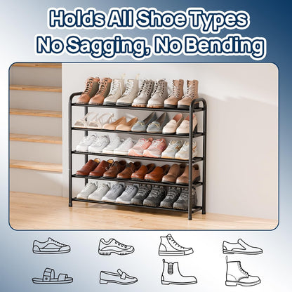 ENJOYBASICS Erweiterbare Schuhregale aus Metall für den Kleiderschrank, 3-stöckiges verstellbares Schuh-Organizer-Regal, schwarz, freistehendes Schuhregal für den Eingangsbereich