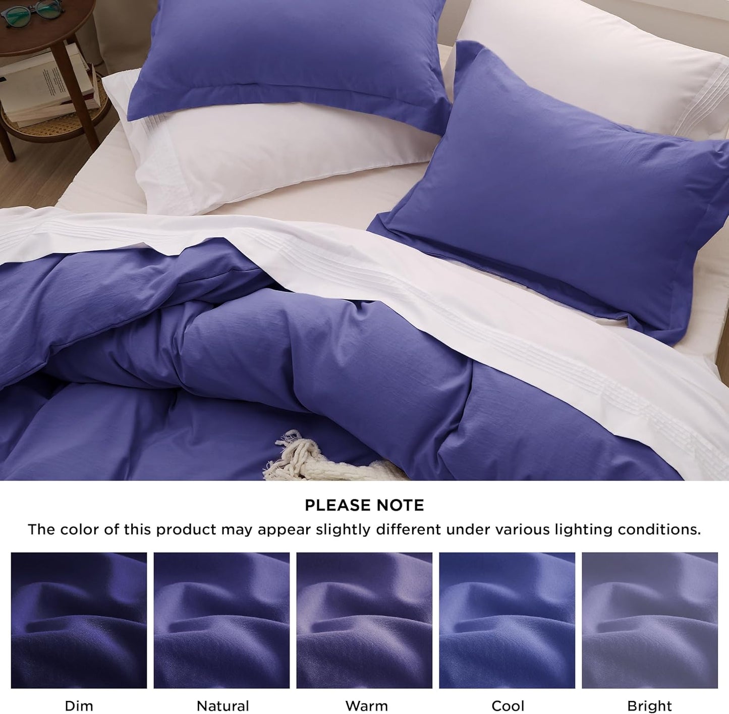 Funda nórdica blanca Bedsure, tamaño Queen, 3 piezas, aspecto de algodón prelavado, juego de cama extrasuave, incluye 1 funda nórdica de 228 x 228 cm con cierre de cremallera y 2 fundas de almohada, edredón no incluido
