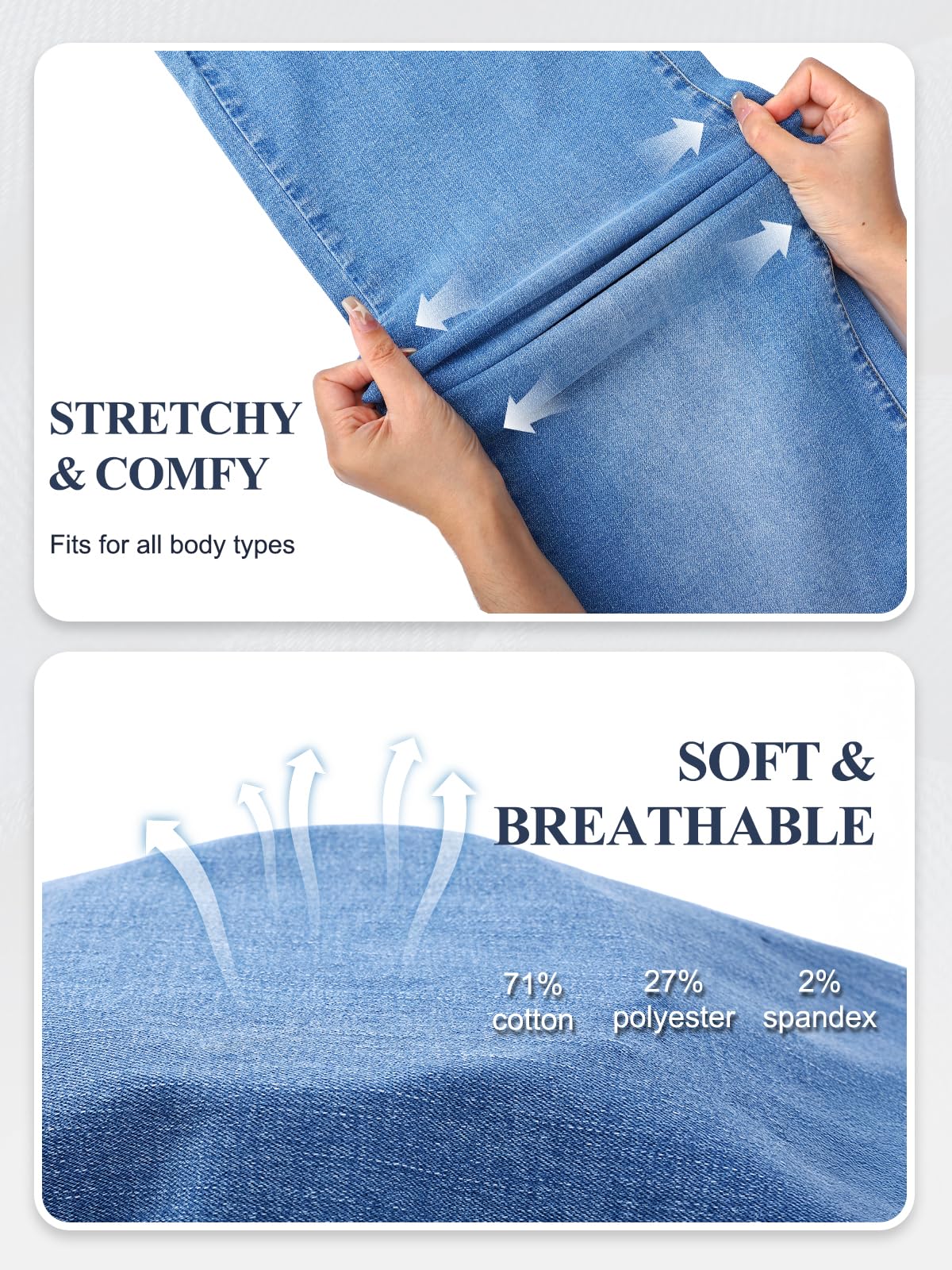 UCOOLYN Pull On Wide Leg Jeans für Damen, High Waisted Bauchkontrolle Stretchy Baggy Trendy Straight Denim Hose mit Taschen für die Arbeit Dunkelblau