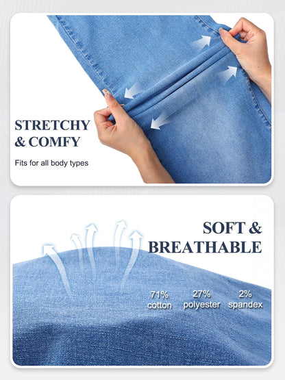 UCOOLYN Pull On Wide Leg Jeans für Damen, High Waisted Bauchkontrolle Stretchy Baggy Trendy Straight Denim Hose mit Taschen für die Arbeit Dunkelblau