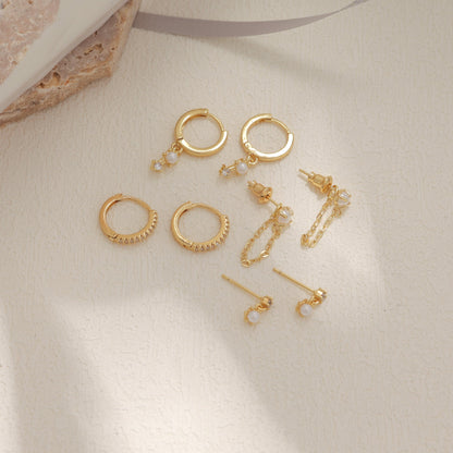Gold Earrings For Women, Dainty Huggie Earrings Stack 14K Gold Plated Pearl Dangle Earrings for Women Trendy Cute Hypoallergenic Unique Gold Earring Stack Fashion Gold Jewelry Gifts