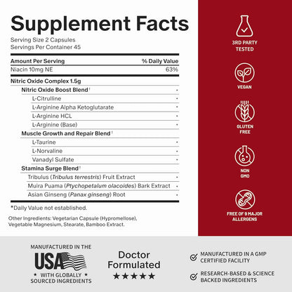 SNAP Supplements Nitric Oxide Booster, Performance Formula for Stamina & Endurance, 90 Count