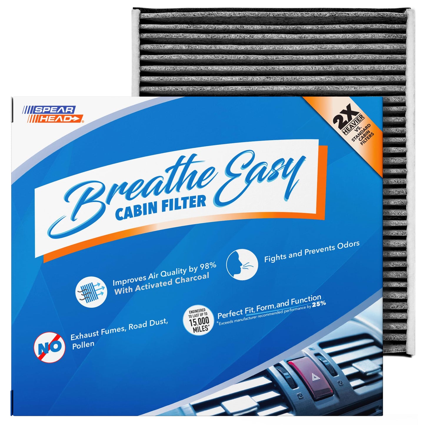 Spearhead Odor Defense Breathe Easy AC & Heater Cabin Filter | Fits Select 2016-2025 Toyota, Lexus, Subaru, 2016-2023 CX-9 Like OEM | Up to 25% Longer Lasting w/Activated Carbon (BE-157)