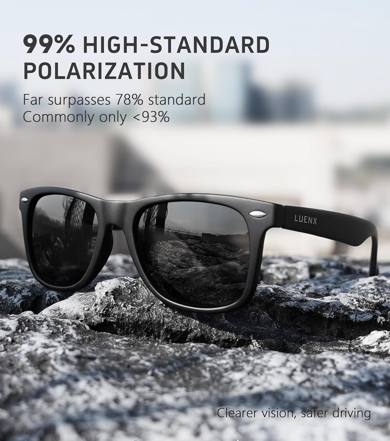 LUENX Polarisierte Sonnenbrillen für Herren und Damen, quadratische Fassung – UV-400-Schutz, 54 mm