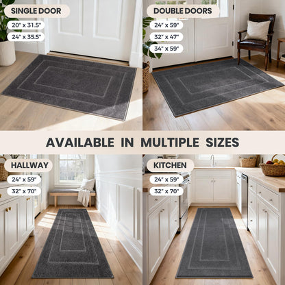 PURRUGS Dirt Trapping Door Mat 32" x 70", Non-Slip/Skid Machine Washable Entryway Rug, Dog Doormat, Super Absorbent Welcome Mat for Muddy Wet Shoes and Paws, Grayish Brown