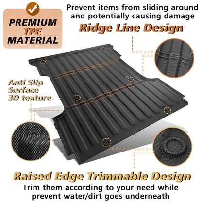 TripleAliners Truck Mat Compatible with 2019-2026 Chevy Silverado 1500 / GMC Sierra 1500 6.6FT Accessories, Truck Bed Mat Heavy Duty Custom Fit All Weather Protection TPE Pickup Liner, Standard Bed