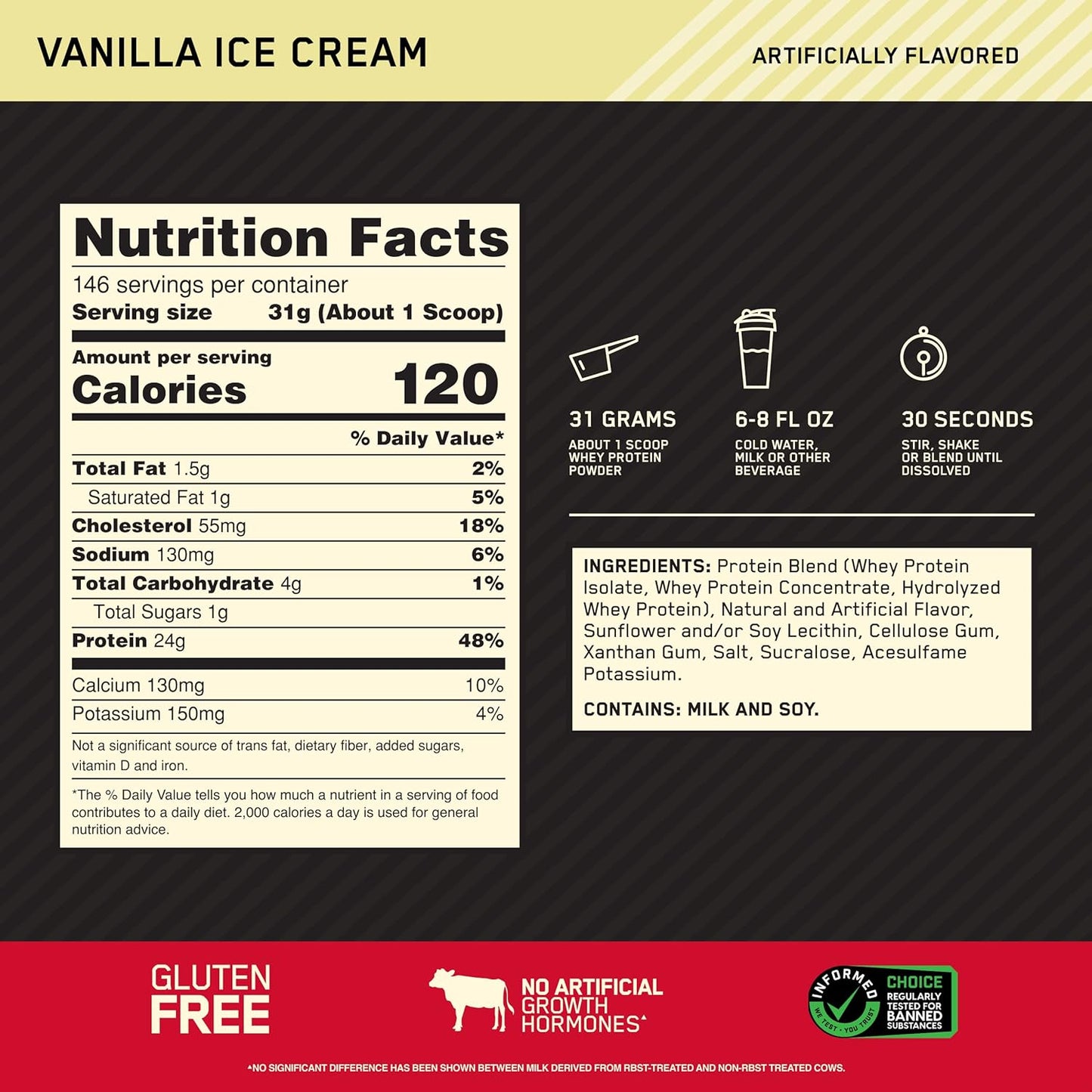 OPTIMUM NUTRITION Gold Standard 100% Whey Protein Powder, Banana Cream, 907g - [packaging may vary]