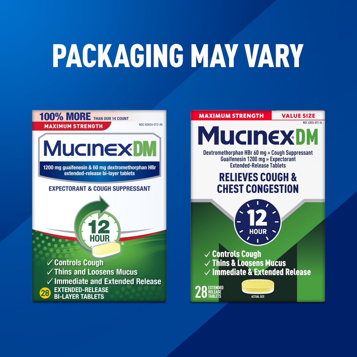 Mucinex DM Maximum Strength Cough Suppressant & Expectorant Tablets, 28ct - 1200mg Guaifenesin (Pack of 2)