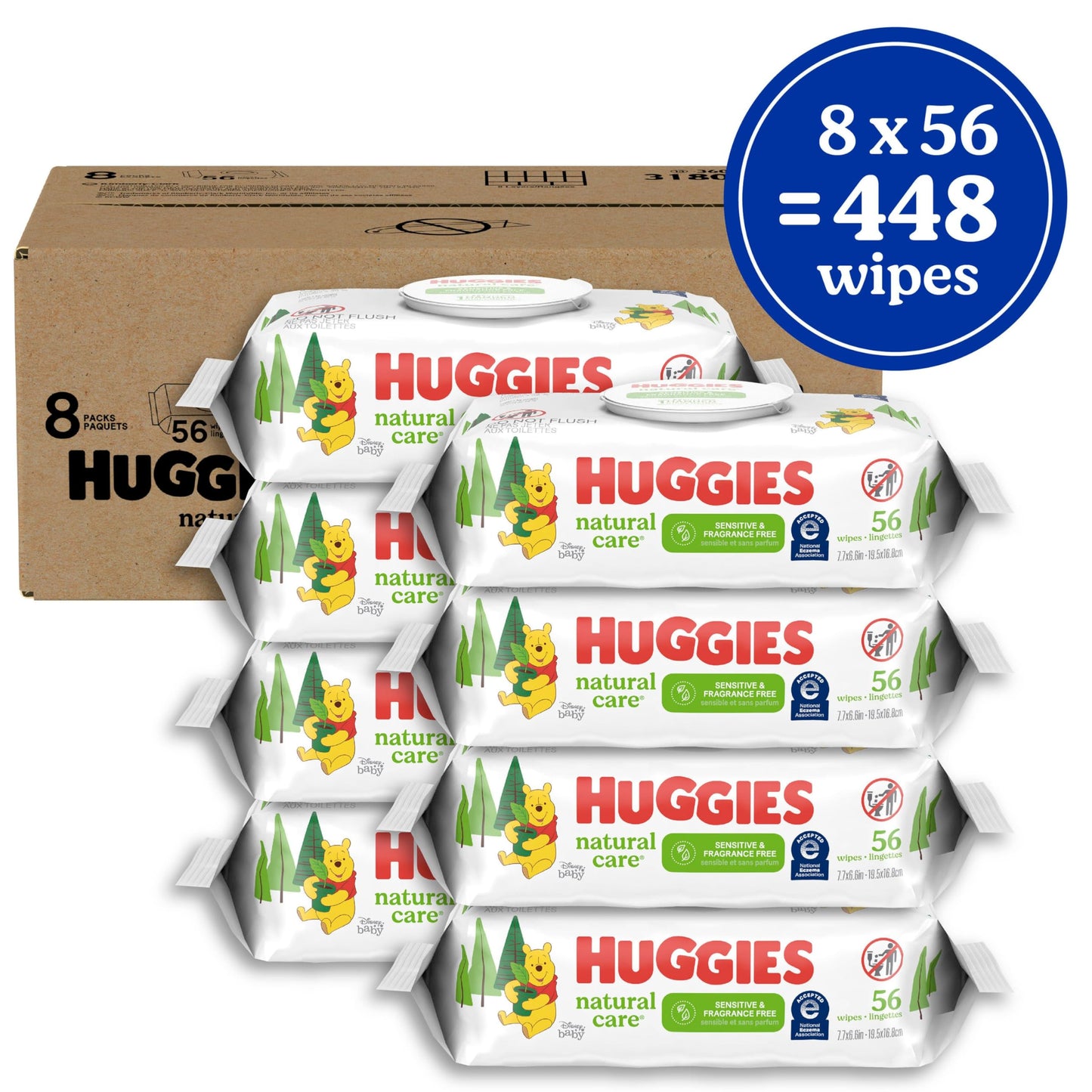 Huggies Natural Care Sensitive Baby-Feuchttücher, parfümfrei, hypoallergen, 99 % gereinigtes Wasser, 15 Flip-Top-Packungen (insgesamt 960 Tücher)