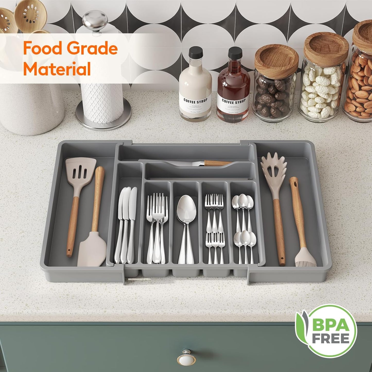 Lifewit Besteck Organizer, erweiterbarer Utensilien Organizer für die Küche, Utensilienhalter, verstellbarer Besteckkasten Schubladen Organizer für Löffel, Messer, Küchen Organizer und Aufbewahrung, Schwarz