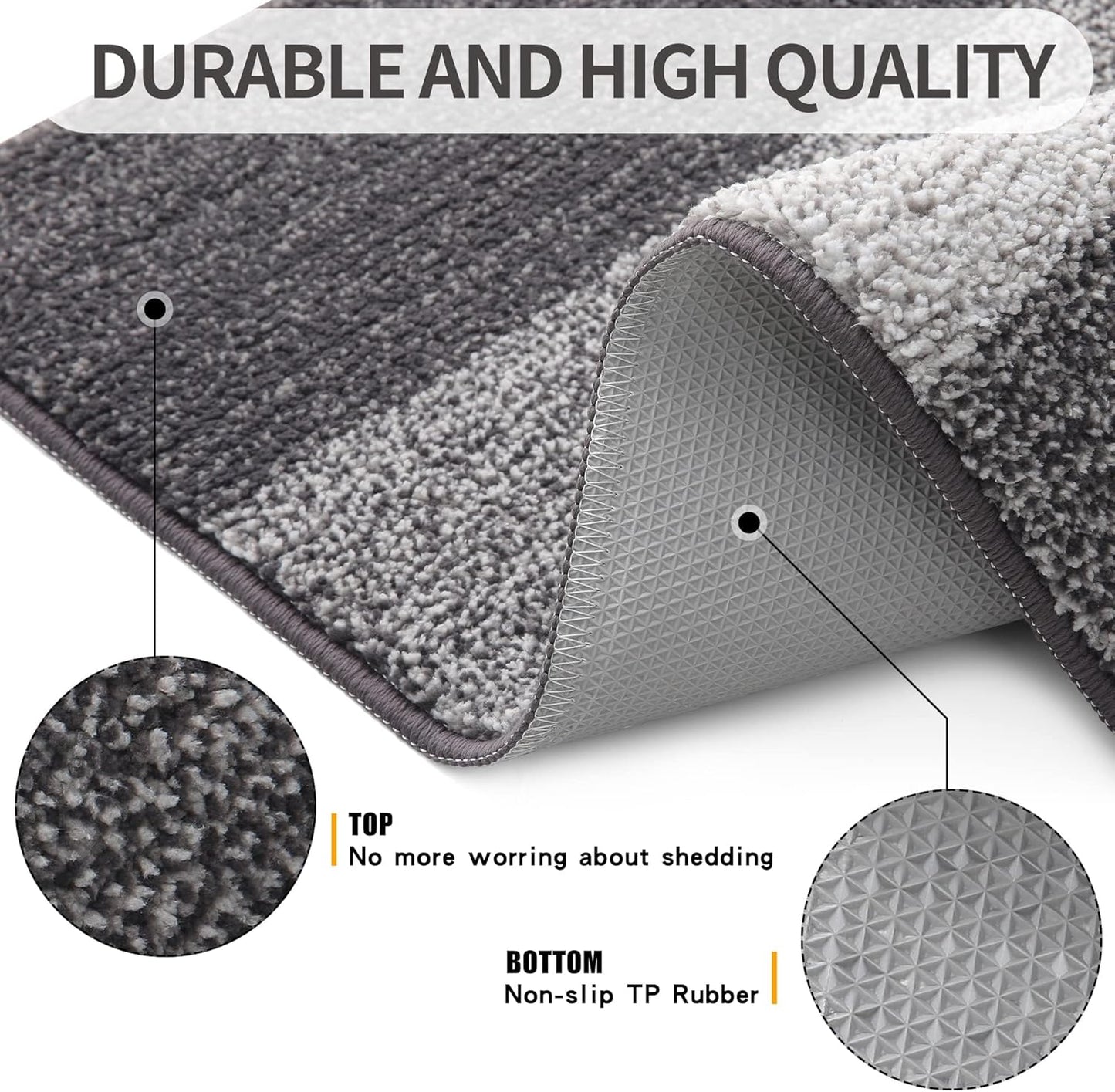 Grandaily Fußmatte für Innenbereich, 50 x 80 cm, rutschfest, Schmutzfänger, saugfähig, für die Haustür, waschbar, gestreift, für den Innenbereich, flach, Willkommensmatte, Eingangsmatte, Grau