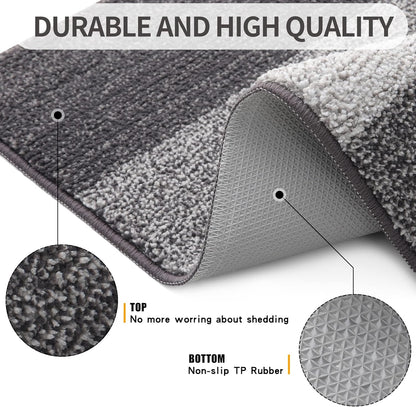 Grandaily Fußmatte für Innenbereich, 50 x 80 cm, rutschfest, Schmutzfänger, saugfähig, für die Haustür, waschbar, gestreift, für den Innenbereich, flach, Willkommensmatte, Eingangsmatte, Grau