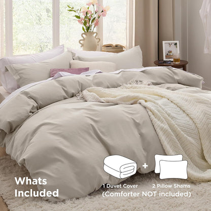Funda nórdica blanca Bedsure, tamaño Queen, 3 piezas, aspecto de algodón prelavado, juego de cama extrasuave, incluye 1 funda nórdica de 228 x 228 cm con cierre de cremallera y 2 fundas de almohada, edredón no incluido