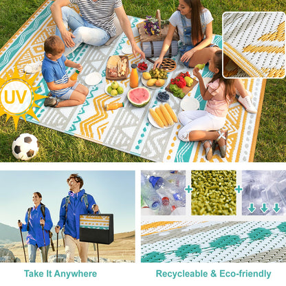 Lahome Outdoor Rugs 8x10 Waterproof, Reversible Outdoor Plastic Straw Rug for Camping Patio, RV Outdoor Rugs Outside, Outdoor Carpet for Porch Deck Backyard Picnic(Blue/Yellow,8'x 10')