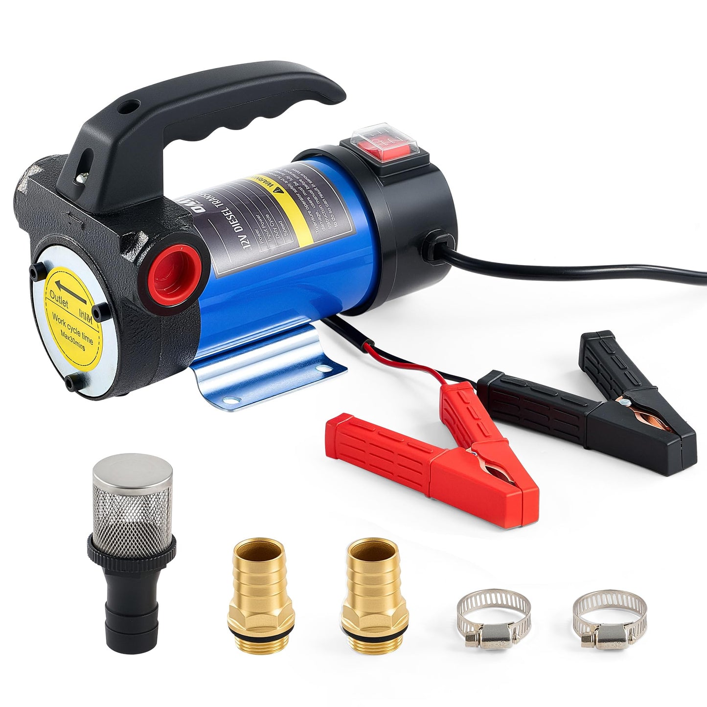 Orion Motor Tech Electric Fuel Transfer Pump with Auto-Shutoff, 3.2GPM Gas Can Pump, 51" Hose, USB-C & AA Battery (NO BATTERIES INCLUDED) Powered, 4 Adapters for Gasoline, Diesel, Kerosene, Blue