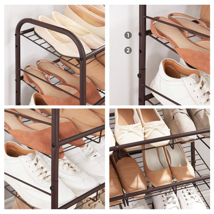 SONGMICS Stackable Shoe Rack, 4 Tier Metal Shoes Rack Storage Shelf, Holds up to 16 Pairs Shoes, Adjustable Slanted Shelves Tower Organizer for Closet Entryway Small Spaces, Bronze