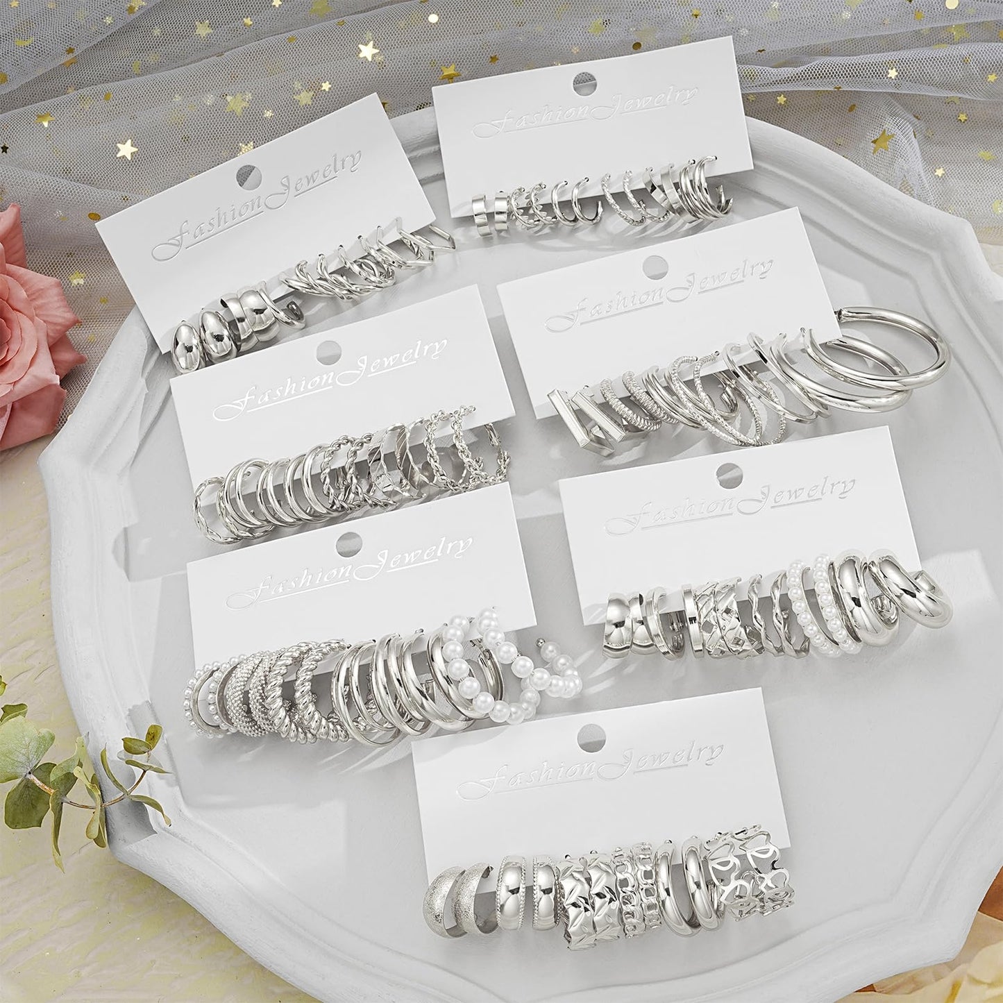 42 Paar goldene Creolen für Damen, Modisches klobiges Perlenohrring-Multipack, gedrehter Statement-Ohrring-Pack, hypoallergene kleine große Creolen für Geburtstagsfeiern (Gold-42 Paare)