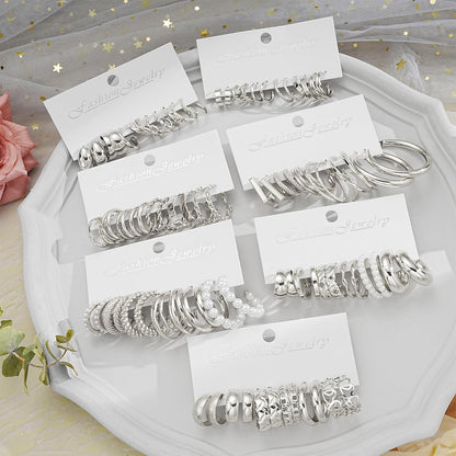 42 Paar goldene Creolen für Damen, Modisches klobiges Perlenohrring-Multipack, gedrehter Statement-Ohrring-Pack, hypoallergene kleine große Creolen für Geburtstagsfeiern (Gold-42 Paare)