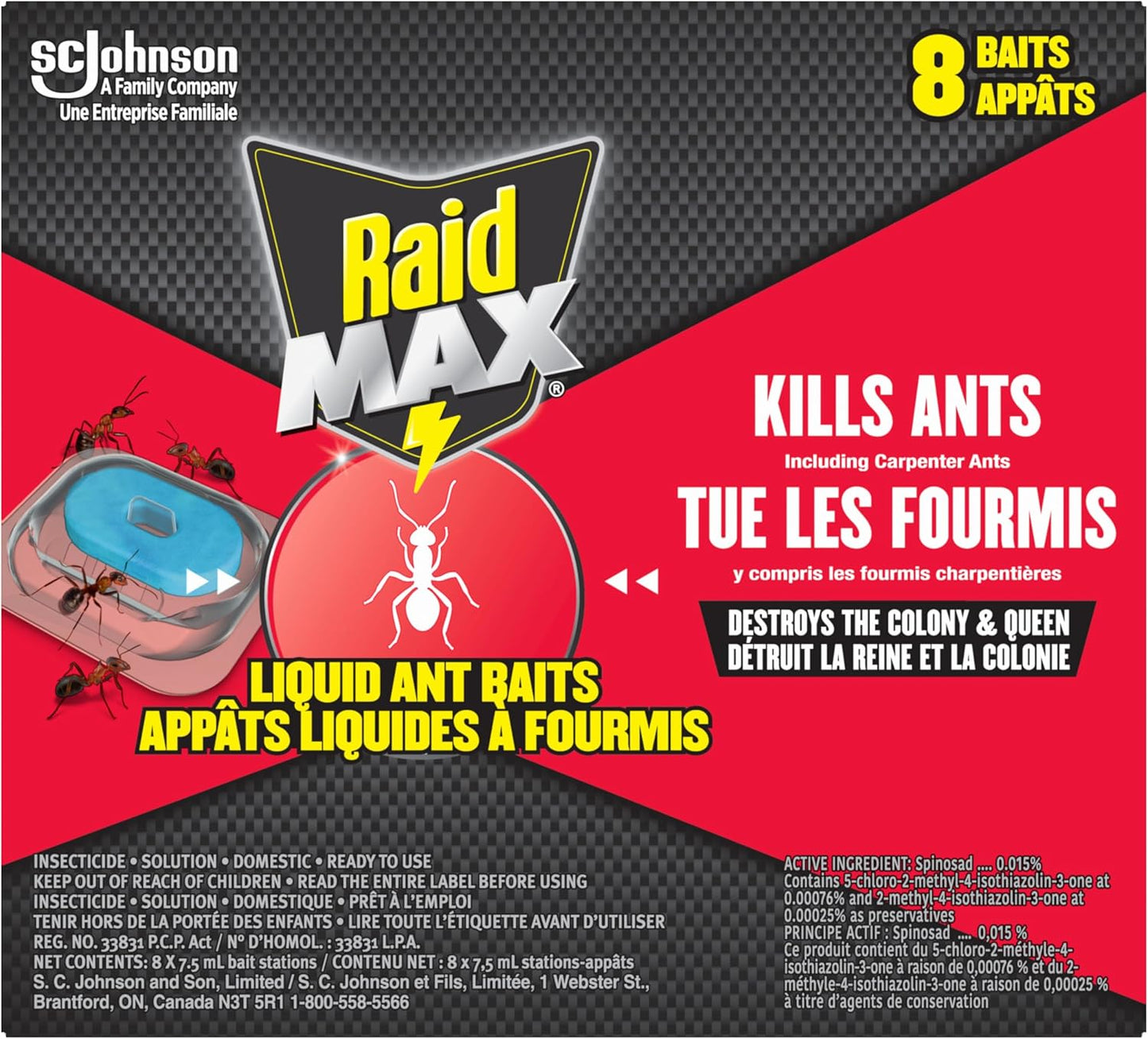 Raid Max Double Control Liquid Ant Killer Baits and Traps, Kills Ants Where They Breed, For Indoor Use, Child Resistant, 8 Bait Stations