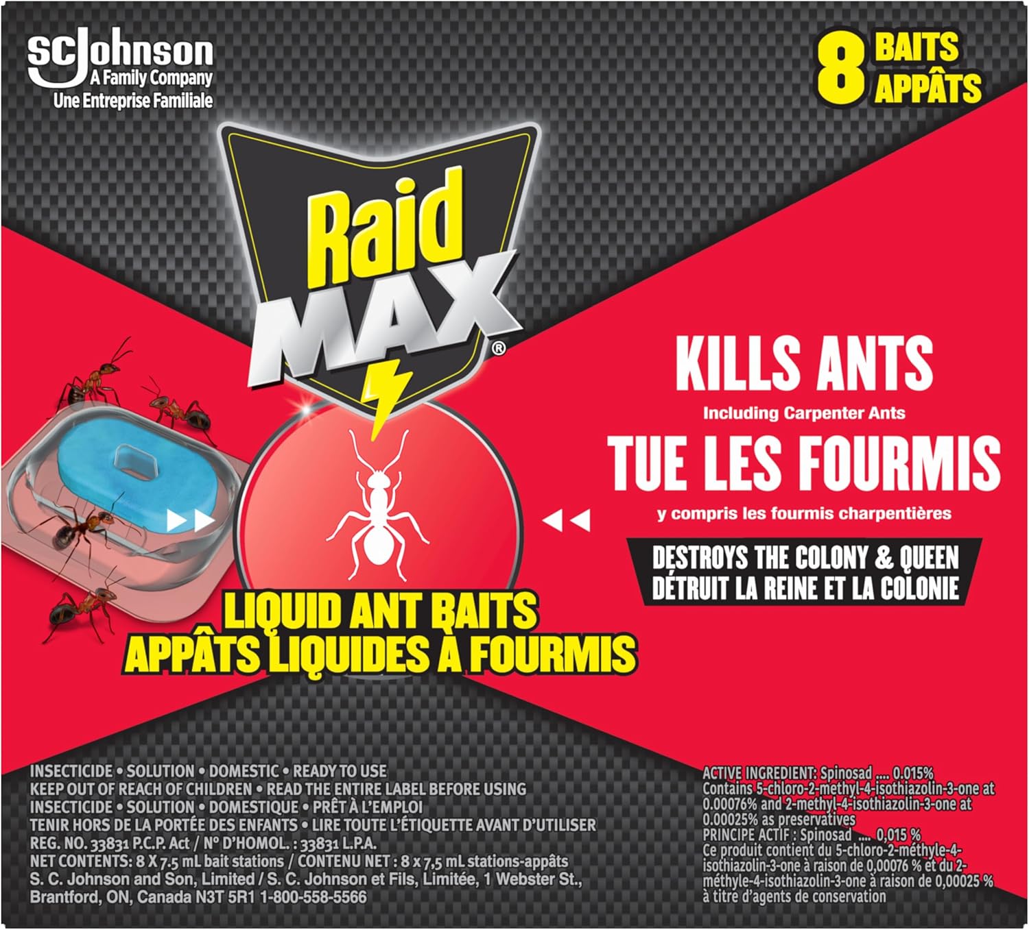 Raid Max Double Control Liquid Ant Killer Baits and Traps, Kills Ants Where They Breed, For Indoor Use, Child Resistant, 8 Bait Stations