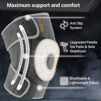 DR. BRACE ELITE Kniebandage mit Seitenstabilisatoren & Patellagelkissen für maximale Knieschmerzlinderung und schnelle Genesung für Männer und Frauen – Bitte sehen Sie sich das Video zur Größenbestimmung an (Mercury, Large)