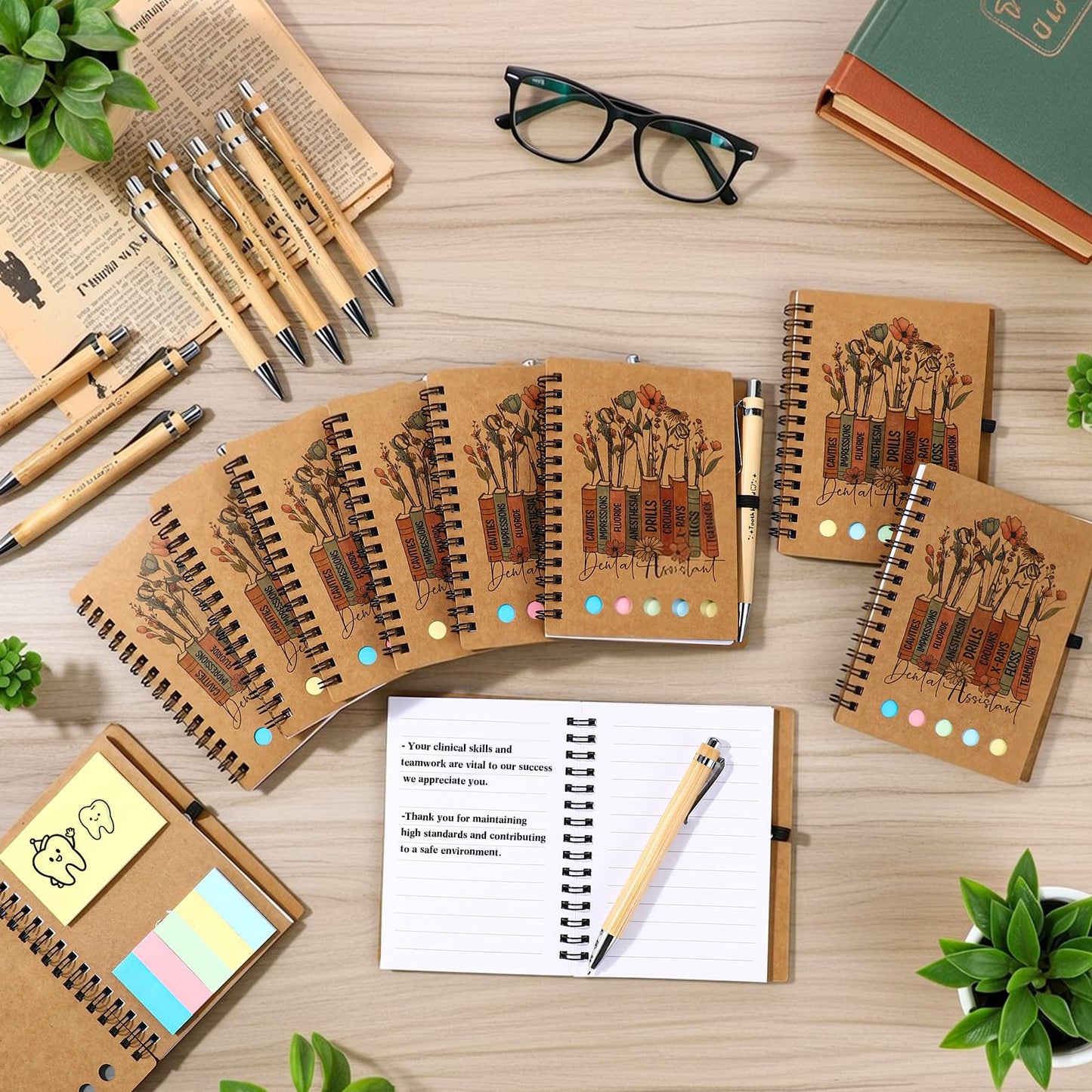 Jetec 48 Set 2026 CNA Week Gifts Bulk Nurse Appreciation Gift Set Small Inspirational Kraft Spiral Nursing Notebooks with Sticky Notes Pens for Healthcare Medical Hospital Coworker Staff Office