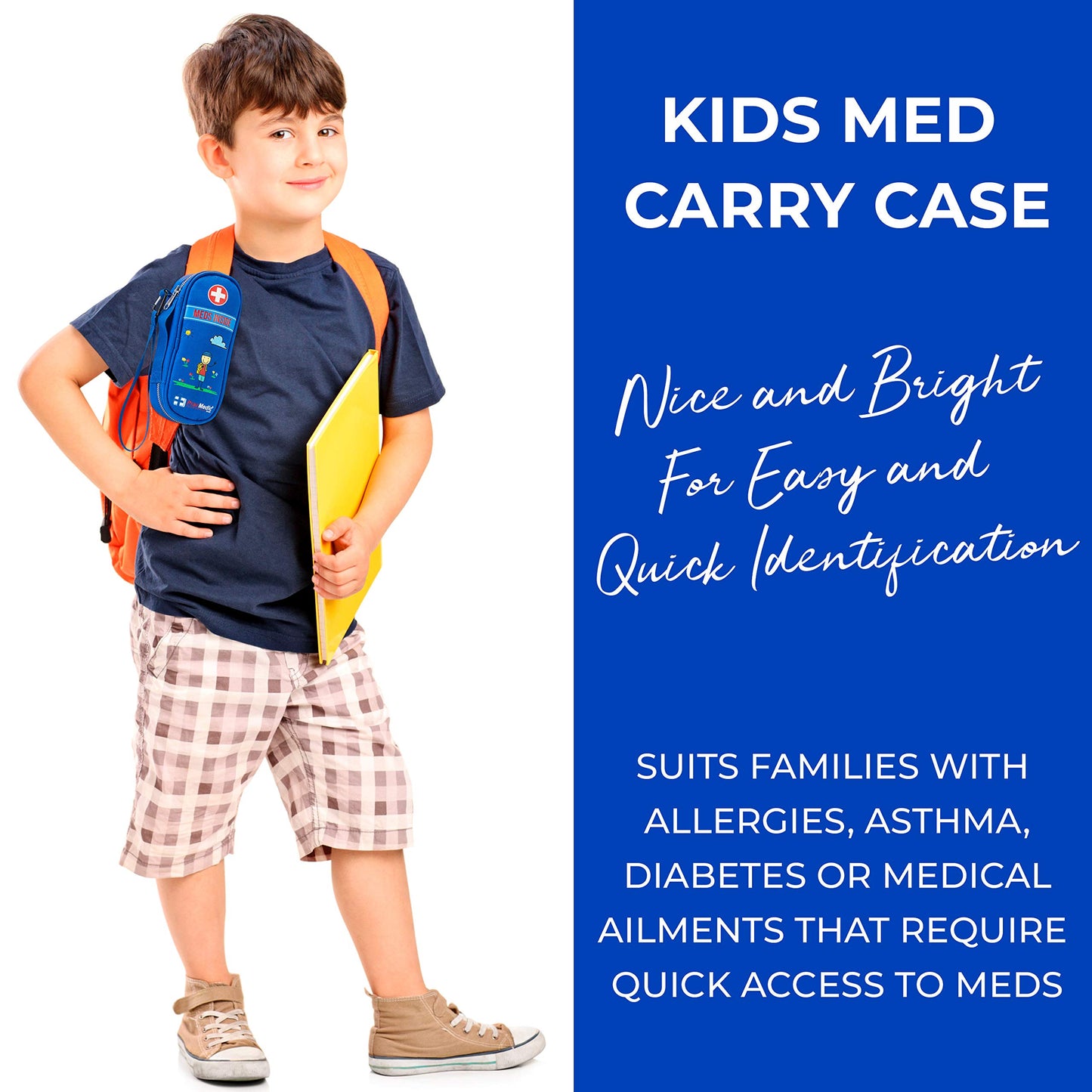 PracMedic Bags Epipen Case - Epi pens Carrying Case- Medical Case for Kids - Insulated to hold Inhaler, Epi Pen, Auvi Q, Epinephrine, Allergies Medication - Medicine Bag for Traveling (Blue)