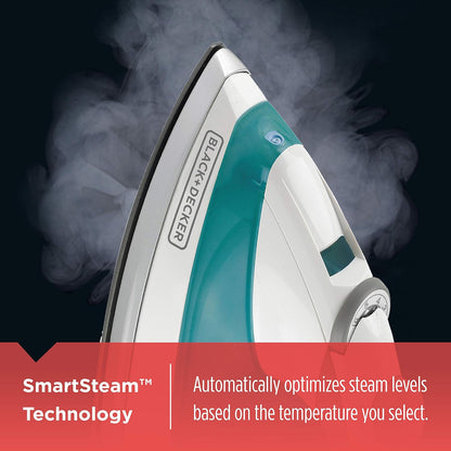 Black+Decker Leichtes Dampfbügeleisen für Kleidung, Smart Steam Technologie, Antihaftsohle, Türkis, 1200W, IR0820C