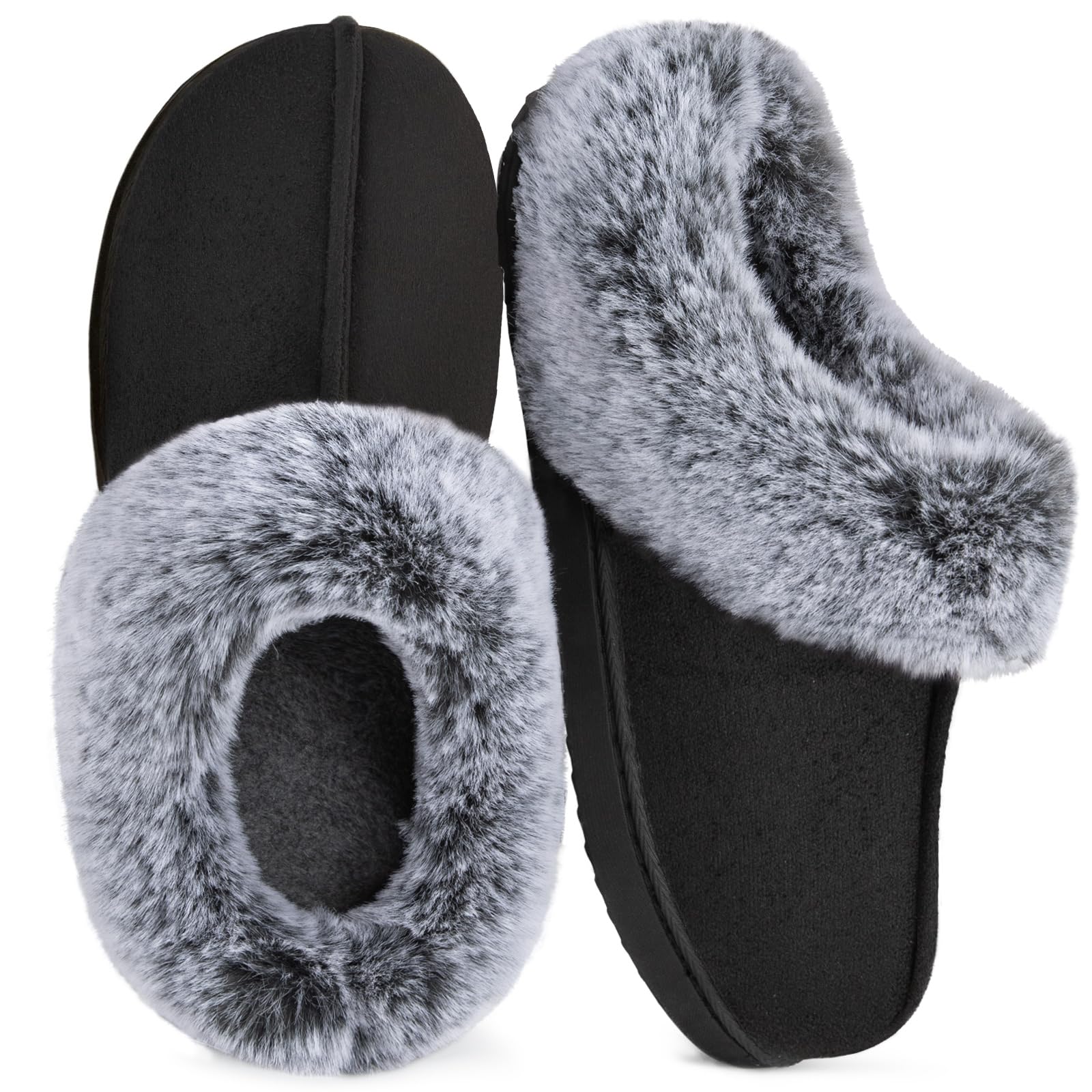 HomeTop Women's Classic Microsuede Memory Foam Slippers Durable Rubber Sole with Warm Faux Fur Collar (9-10 M, Black)