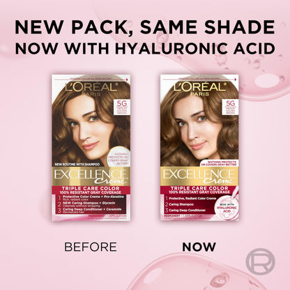 L'Oréal Paris Excellence Crème Permanente Haarfarbe, dreifache Pflegehaarfarbe mit Hyaluronsäure für 100% Grauabdeckung, 4AR Dunkles Schokobraun, 1 Packung (Verpackung kann variieren)