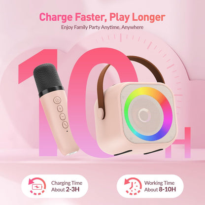 Mini Karaoke Machine for Kids Adults, Portable Bluetooth Speaker with 2 Wireless Microphone, Birthday Gifts for Girls Boys Ages 4, 5, 6, 7, 8, 9, 10, 12+ Years Old (Pinkcolor)