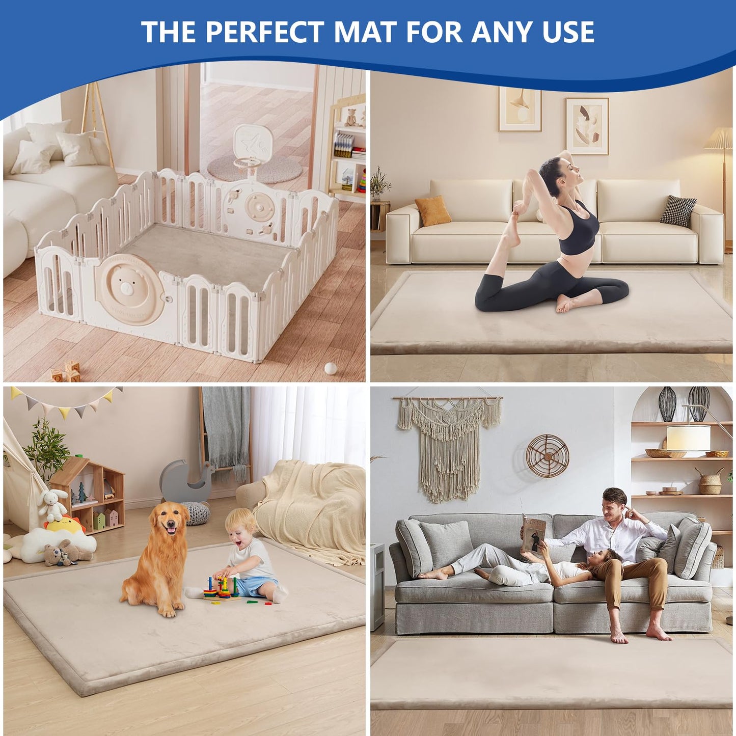 Huloo Sleep Ultra Soft Baby Spielmatte für den Boden, 3,3 cm dicke Elasti-Foam 127x127 cm Laufgittermatte für Kleinkinder, rutschfeste Rückseite, sicher zum Krabbeln und für die Bauchlage, Tatami-Stil (Dunkelgrau)