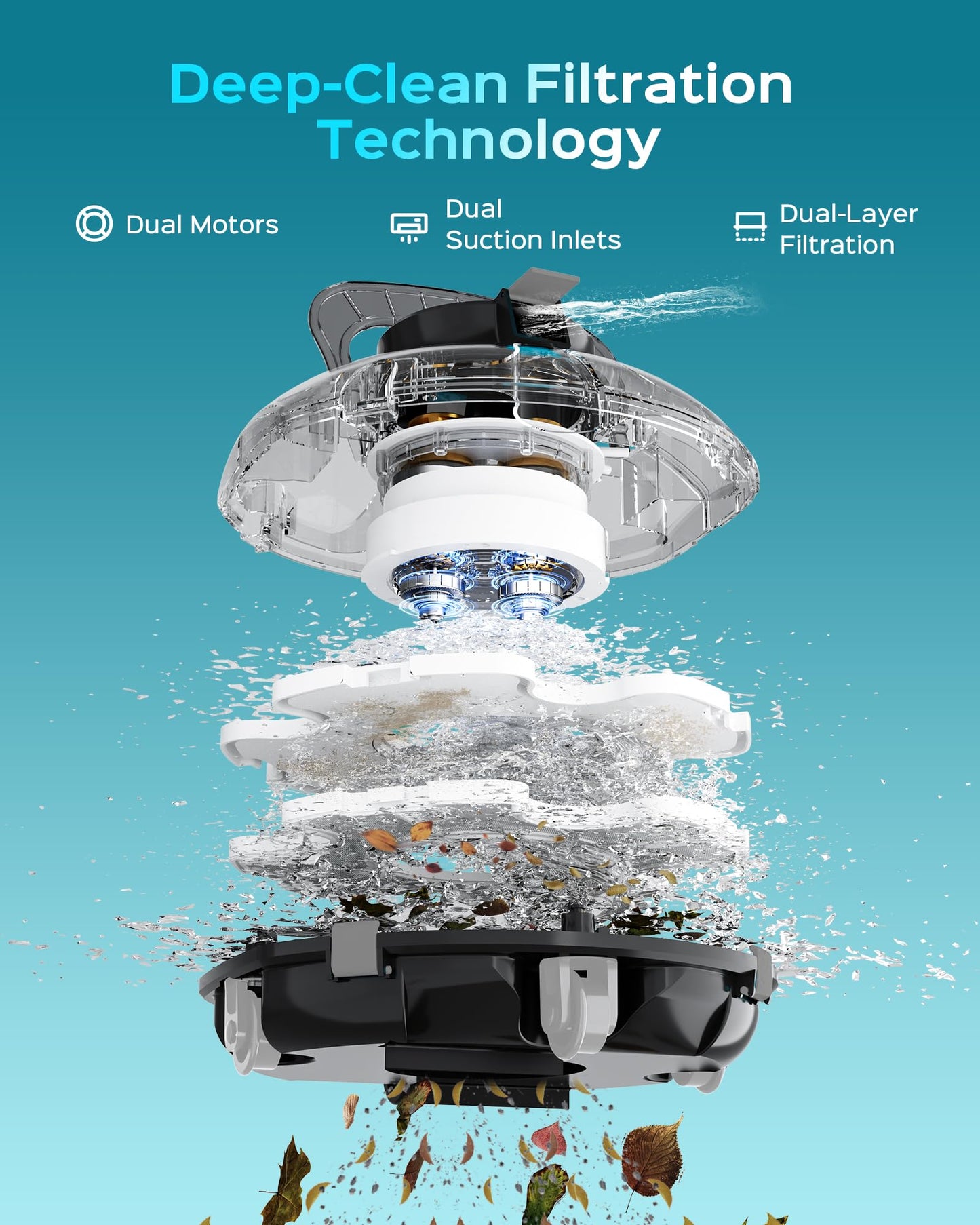 (2026 Upgrade) Cordless Pool Vacuum for Above Ground Pool, Automatic Pool Cleaner Robot Cleaning Up to 660 sq.ft, Dual-Layer Filtration, 90 Mins Runtime, Self-Parking, with Hook (Light Tinted Black)