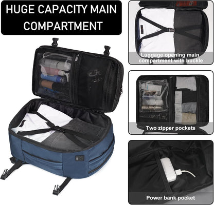 ECOHUB 16'' Reise-Rucksack Handgepäck Unterseat-Rucksack Persönlicher Gegenstand Flugzeug-Reisetasche mit 13 Taschen Handgepäck Flaschenhalter USB-Ladeanschluss Casual Daypack für Frauen Männer Schwarz
