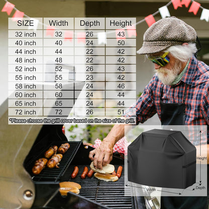 Grillabdeckung, 58 Zoll BBQ Gasgrill Abdeckung für Outdoor-Grills, Wasserdicht, UV-Schutz, Reißfest, Farbecht, Grillabdeckung mit Klettverschlussgurten und verstellbarem Saumzugband, Schwarz