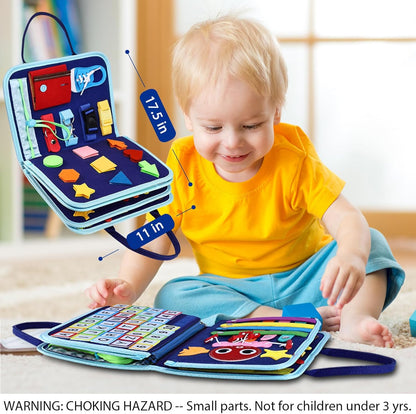 Esjay Toddler Busy Board Montessori Toys for Boys, Sensory Book Educational Activities for Learning Fine Motor Skills, Birthday Gifts for Boys Toddlers, Travel Toys for Airplane Car, Blue Dinosaur