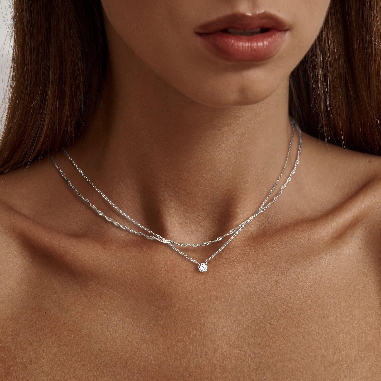 Tewiky Dainty 14k Gold Plated/Silver Cubic Zirconia Necklaces for Women, Simple CZ Jewelry Necklaces Trendy Gifts