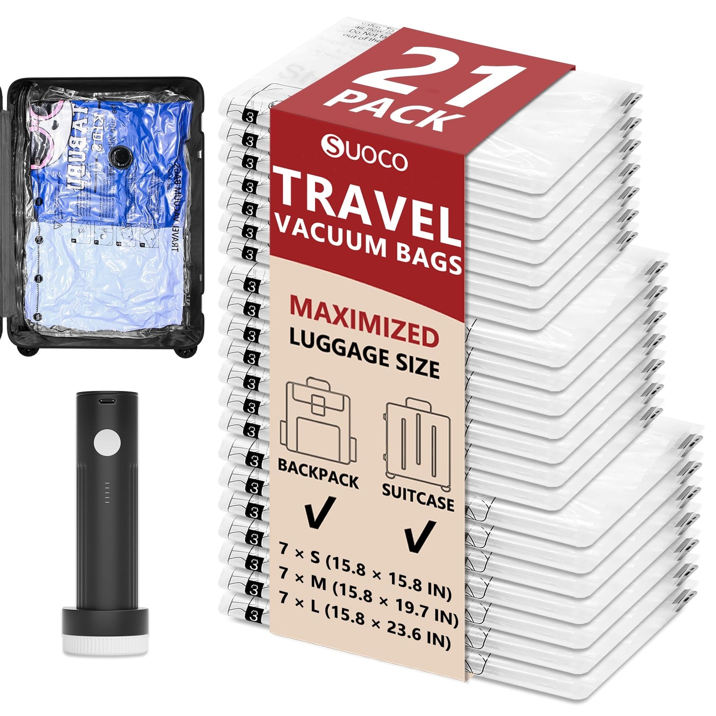 Travel Vacuum Bags for Clothing with Rechargeable Electric Pump, Compression Packing Cubes Organizer Storage for Luggage Suitcase, Space Saver Seal Bags for Vacation Cruise, 18 Combo