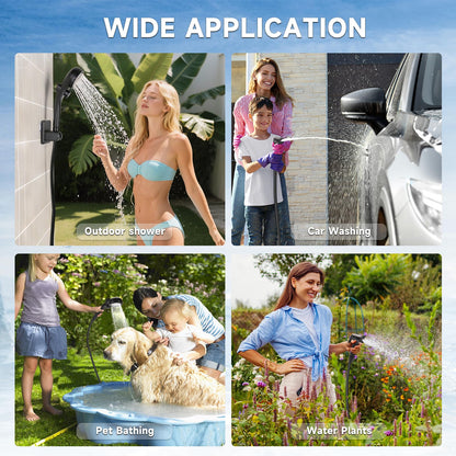 vignuto Portable Shower for Camping, Rechargeable Camping Shower Pump with LED Display of Battery Level and Temperature