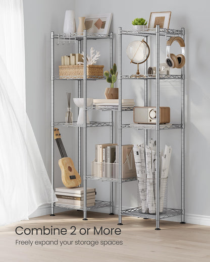 SONGMICS Storage Shelf, Small Metal Wire Shelving Unit, Adjustable Shelves, for Small Spaces, Garage, Bedroom, Living Room, Kitchen, Pantry, 5 Tier, 11.8 x 11.8 x 47.6 Inches, Ink Black ULGR123BH01