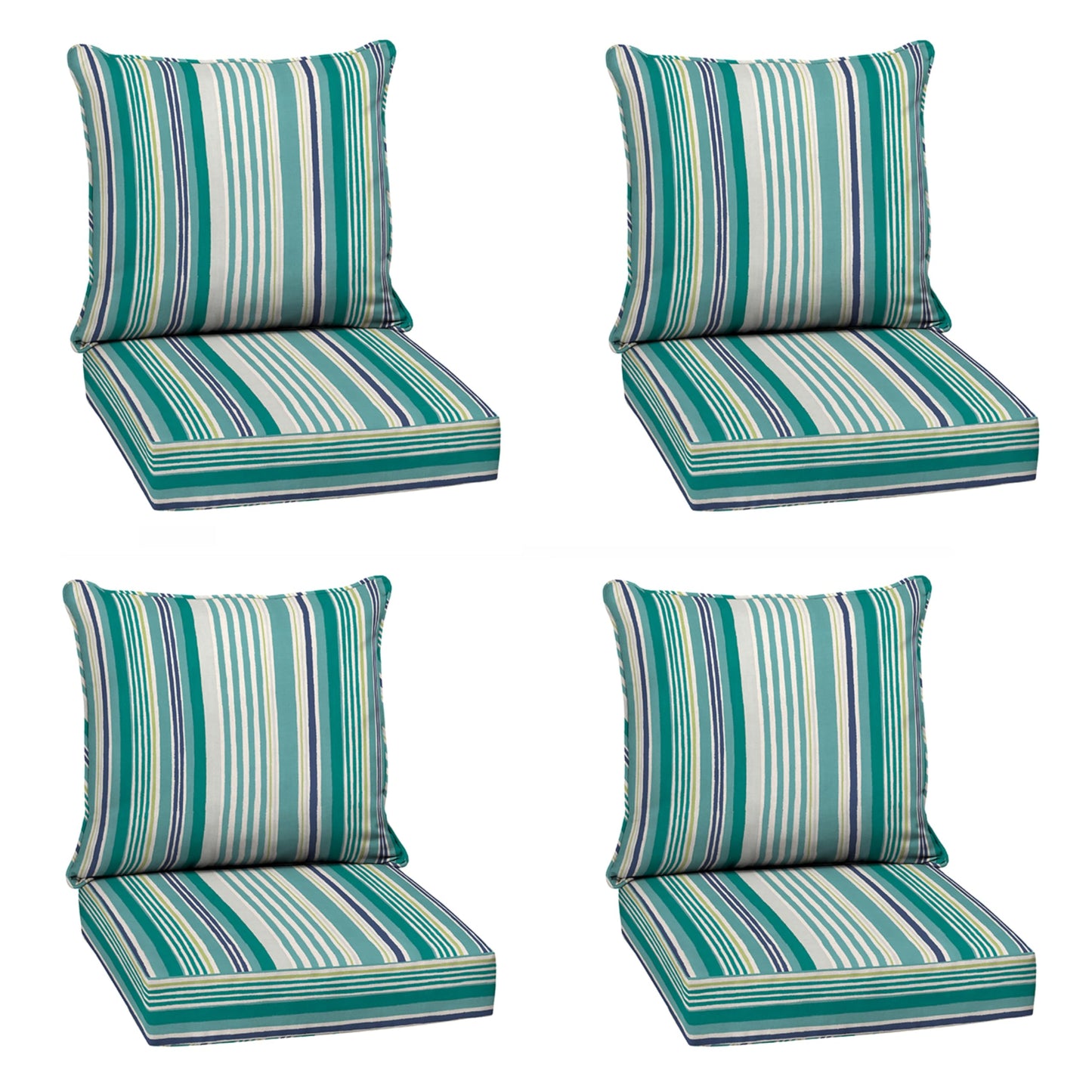 Arden Outdoor Foam Deep Seat Cushions Set, 24x24, Premium High-Density Foam, Never Flattens, Weather-Proof for Patio Chair Sofa Couch, Blue Shibori Stripe
