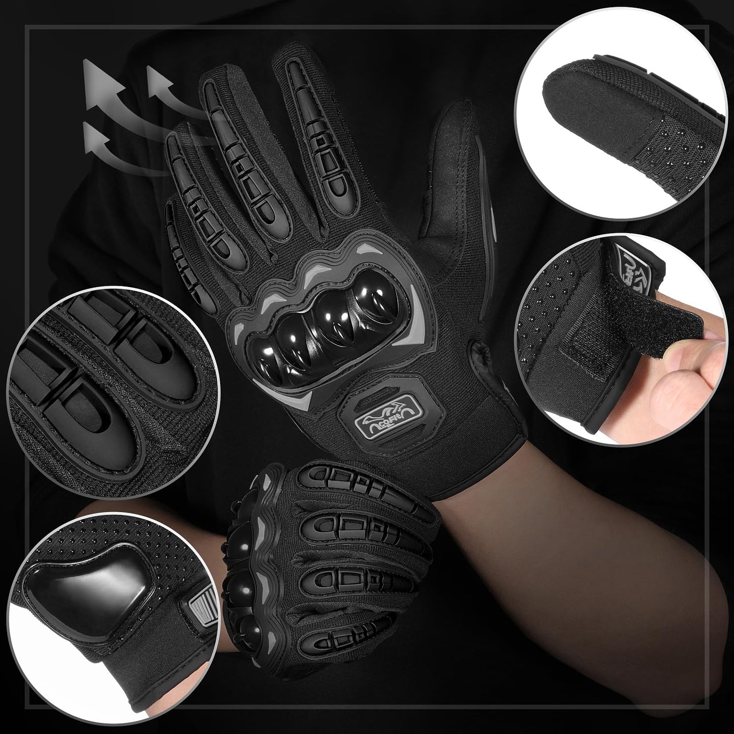 COFIT Motorradhandschuhe für Damen und Herren, Full-Finger Touchscreen Motorradhandschuhe für BMX ATV MTB Fahren, Straßenrennen, Radfahren, Klettern, Motocross – Schwarz L