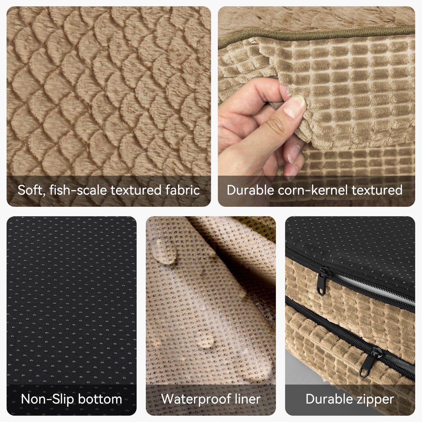 JOEJOY Orthopedic Dog Beds Large Sized Dog, XL Egg-Crate Memory Foam Pet Couch Bed with Bolster Sides, Waterproof Lining, Removable Washable Cover & Non-Slip Bottom, Brown