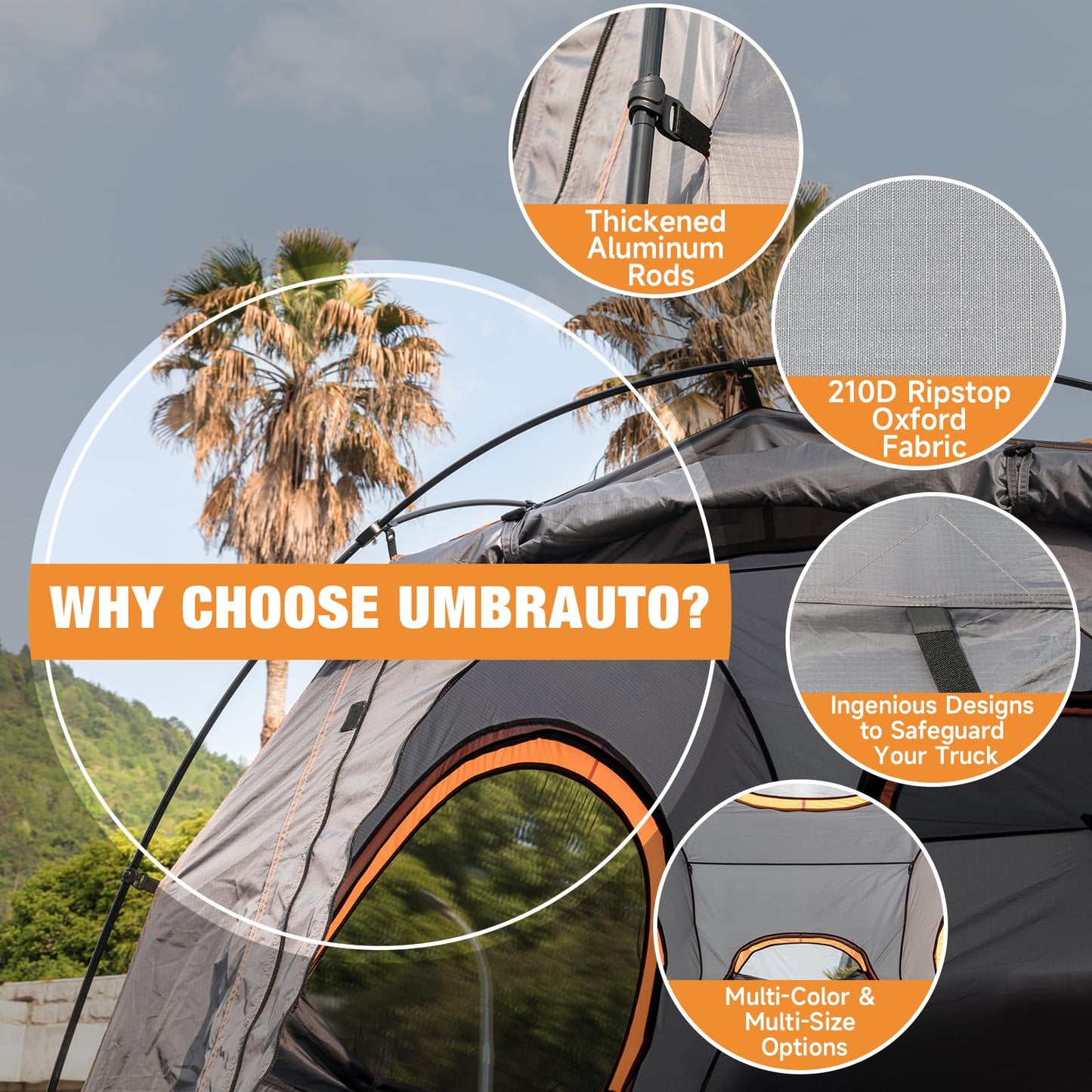 Truck Bed Tent 5.5-6ft: Easy Set Up Umburato Pickup Truck Tents for Camping, Waterproof PU3000mm Canopy for Truck Camper, Portable, Spacious for 2 Person Green
