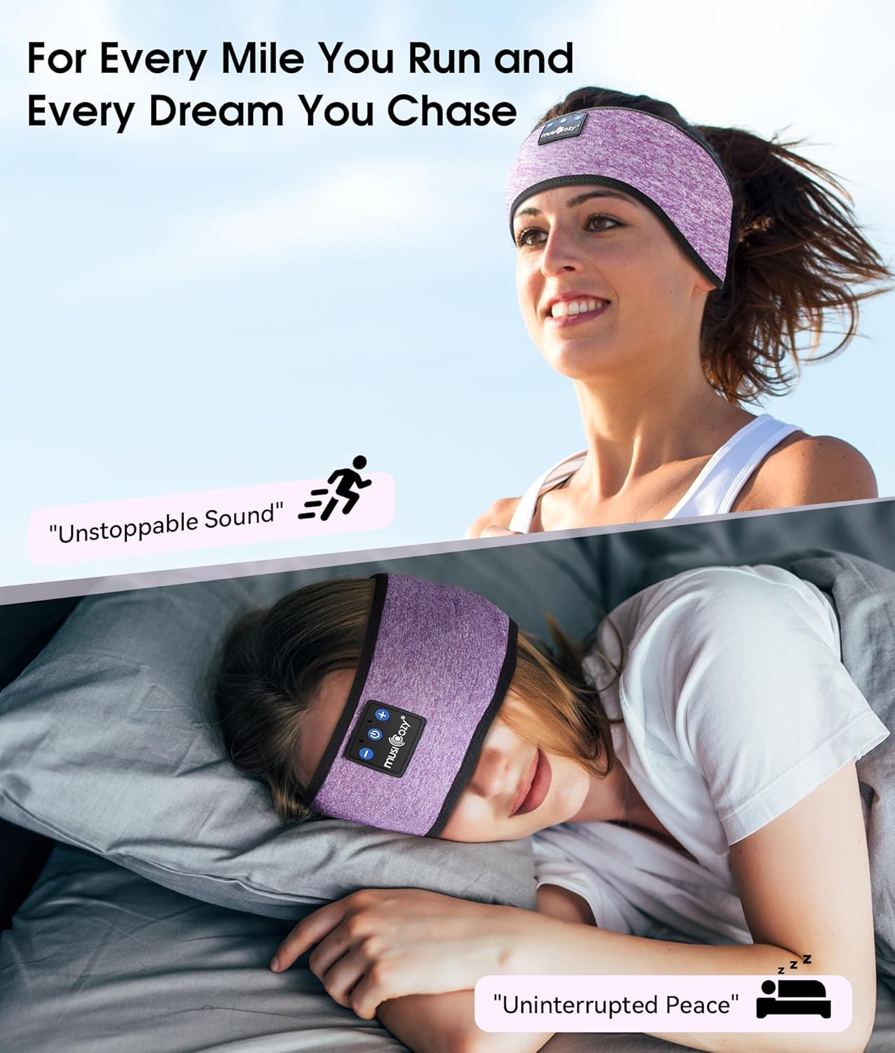 MUSICOZY Bluetooth 5.4 Schlaf-Kopfhörer-Stirnband, kabellose Schlaf-Kopfhörer-Schlafmaske Ohrhörer IPX6 wasserdicht für Seitenschläfer, Training, Laufen, Schlaflosigkeit, Reisen, Yoga, coole Tech-Gadgets, einzigartiges Geschenk