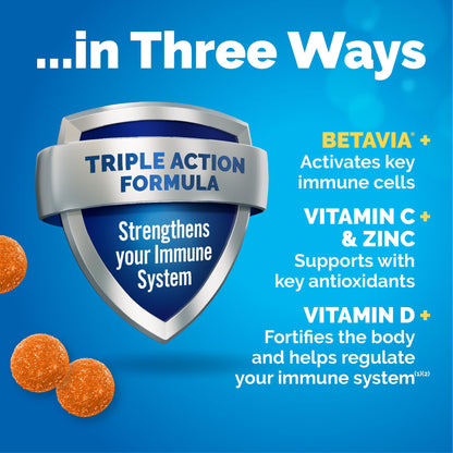 Emergen-C Immune+ Triple Action Immune Support Gummies, BetaVia (R), 1000mg Vitamin C, B Vitamins, Vitamin D and Antioxidants, Super Orange, Back to School Essentials - 45 Count (Pack of 12)