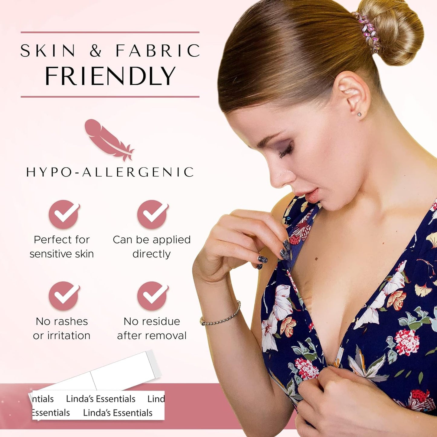 Doppelseitiges Klebeband für Kleidung, Körper und Mode (75 Stück) | Klebeband für Kleidung und Säume für Damen, ohne Nähen, ohne Bügeln, starkes Stoffklebeband für die Haut für alle Hauttöne und Empfindlichkeiten, inklusive Metalldose
