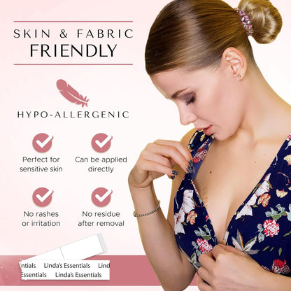 Doppelseitiges Klebeband für Kleidung, Körper und Mode (75 Stück) | Klebeband für Kleidung und Säume für Damen, ohne Nähen, ohne Bügeln, starkes Stoffklebeband für die Haut für alle Hauttöne und Empfindlichkeiten, inklusive Metalldose