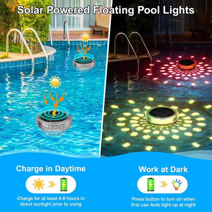 Bsgifts Solar Floating Pool Lights, Outdoor LED Pool Lighted that Float with Remote, IP68 Waterproof Swimming Decor Lighting for Inground Pool, Above Ground Pools, Pond, 2 Pack