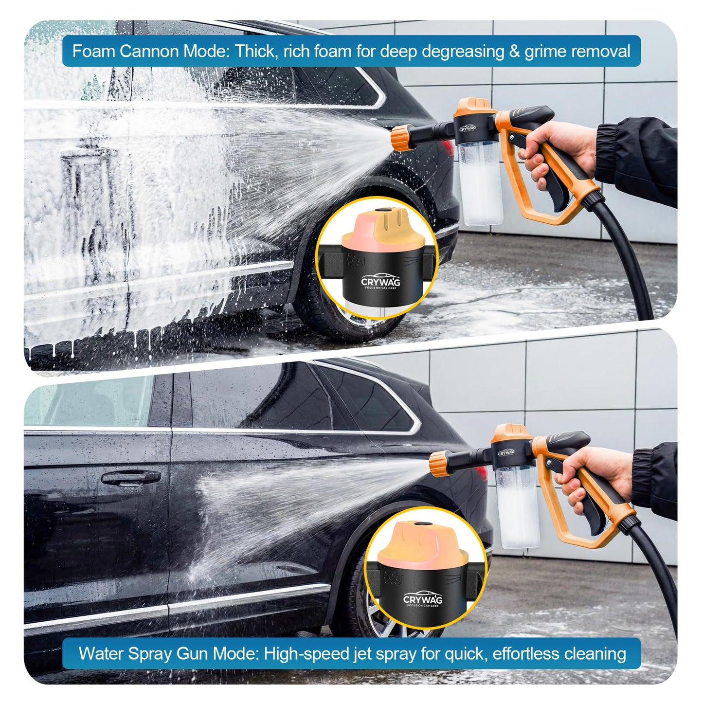 Car Wash Foam Gun for Garden Hose, Foam Cannon Car Wash Kit with Microfiber Wash Mitt, 50% More Water Pressure Nozzle & 3 Spray Modes, Hose Foam Blaster for Cars, Trucks, RV, Motorcycle Cleaning